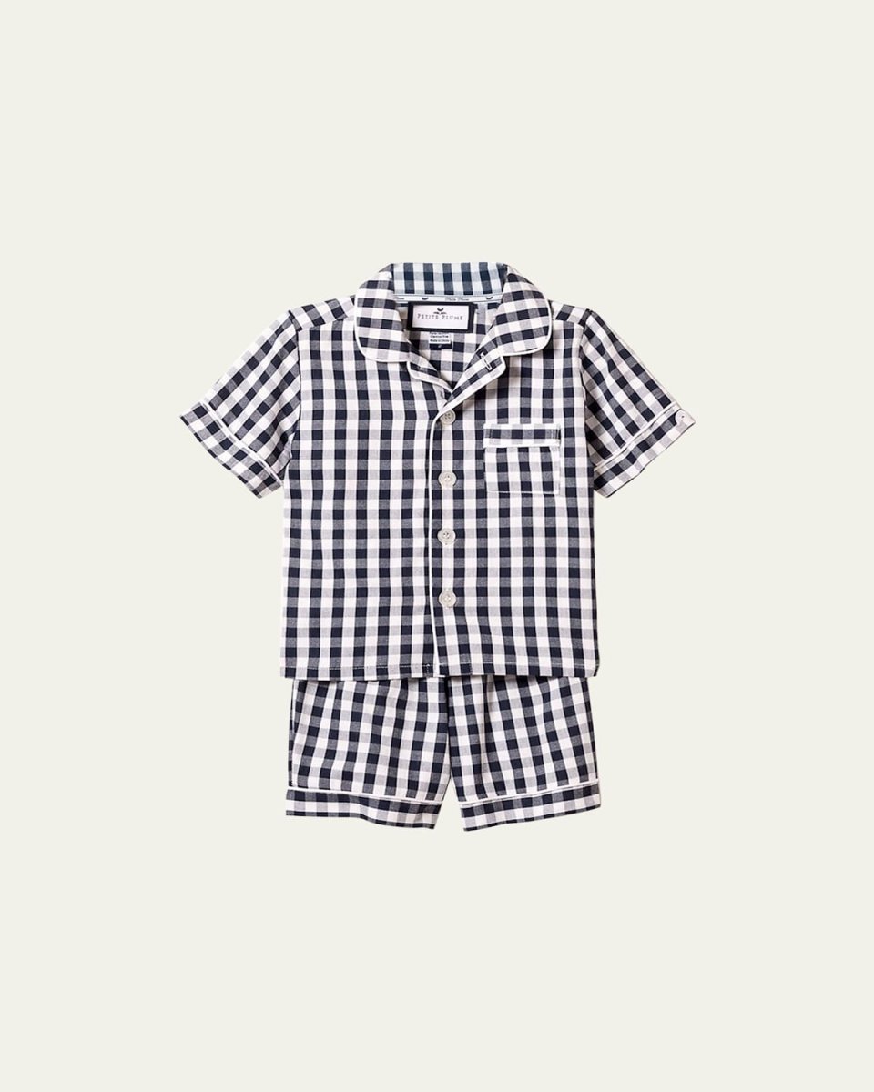 Kid's Gingham Twill Pajama Set w/ Contrast Piping, Size 6M-14